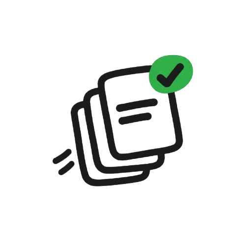 Green check mark on a stack of finished documents